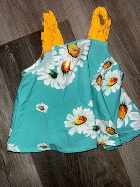 PatPat Aqua Daisy Sundress with Yellow Ruffled Straps